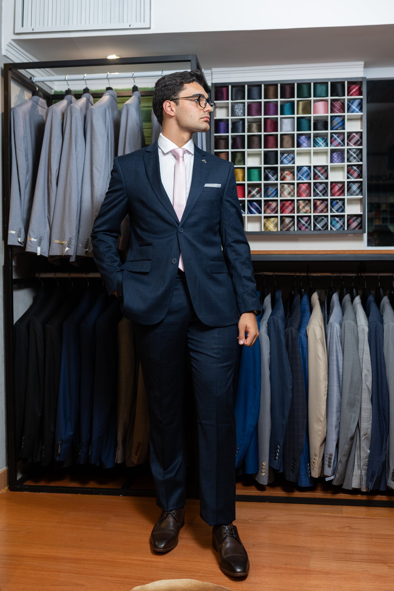 Costume Alfaiataria Clássica Azul Marinho Xadrez 0425