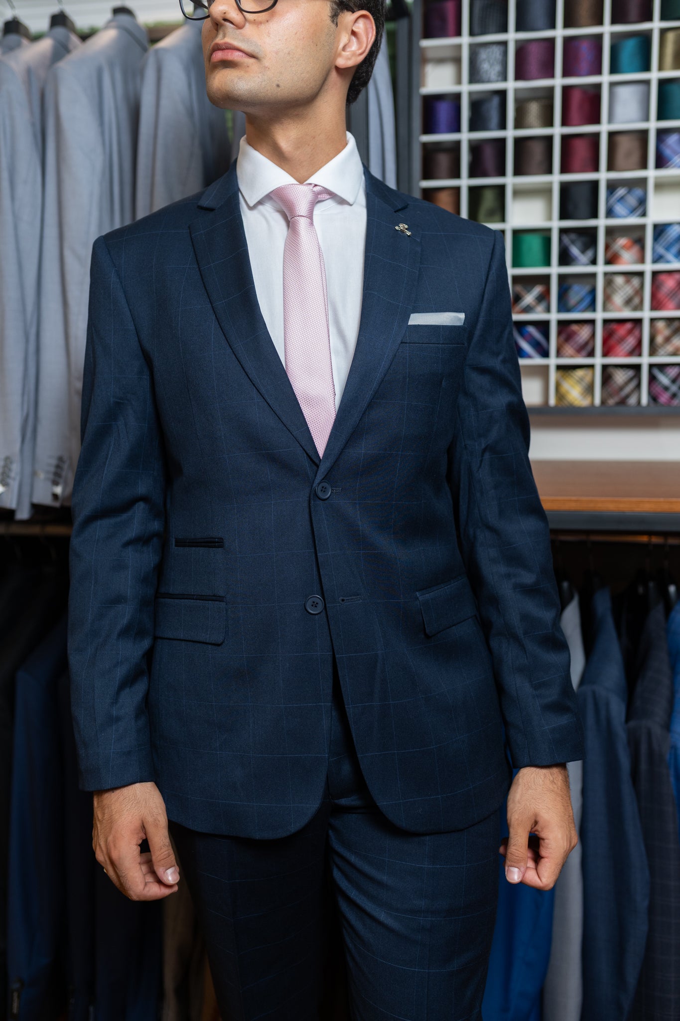 Costume Alfaiataria Clássica Azul Marinho Xadrez 0425