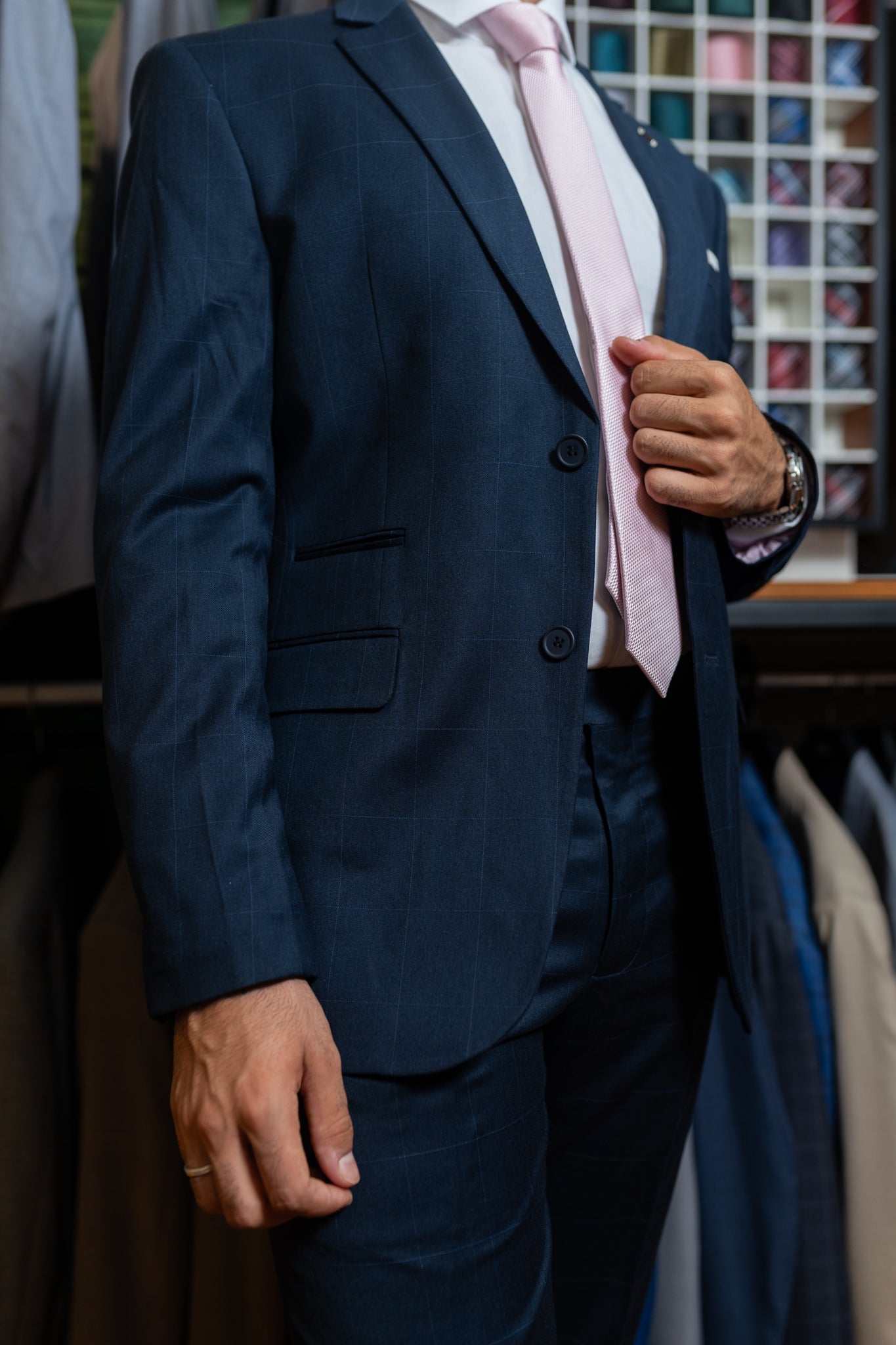 Costume Alfaiataria Clássica Azul Marinho Xadrez 0425