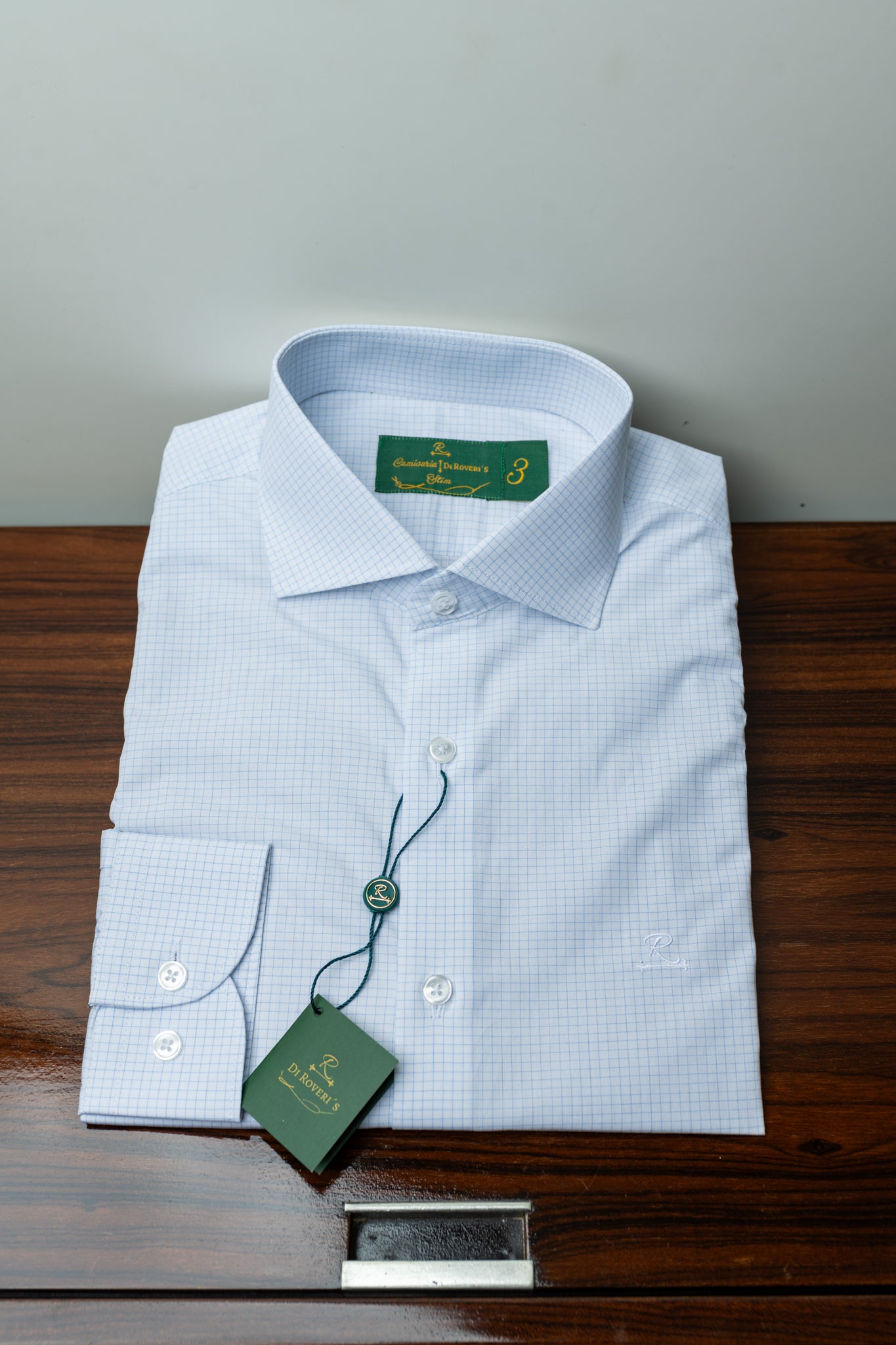 Camisa Fio 60 Branca c/xadrez azul