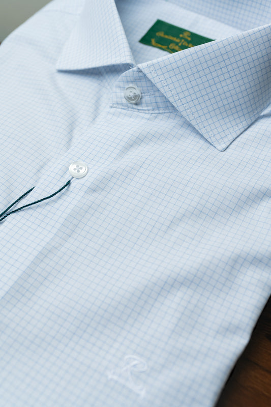 Camisa Fio 60 Branca c/xadrez azul