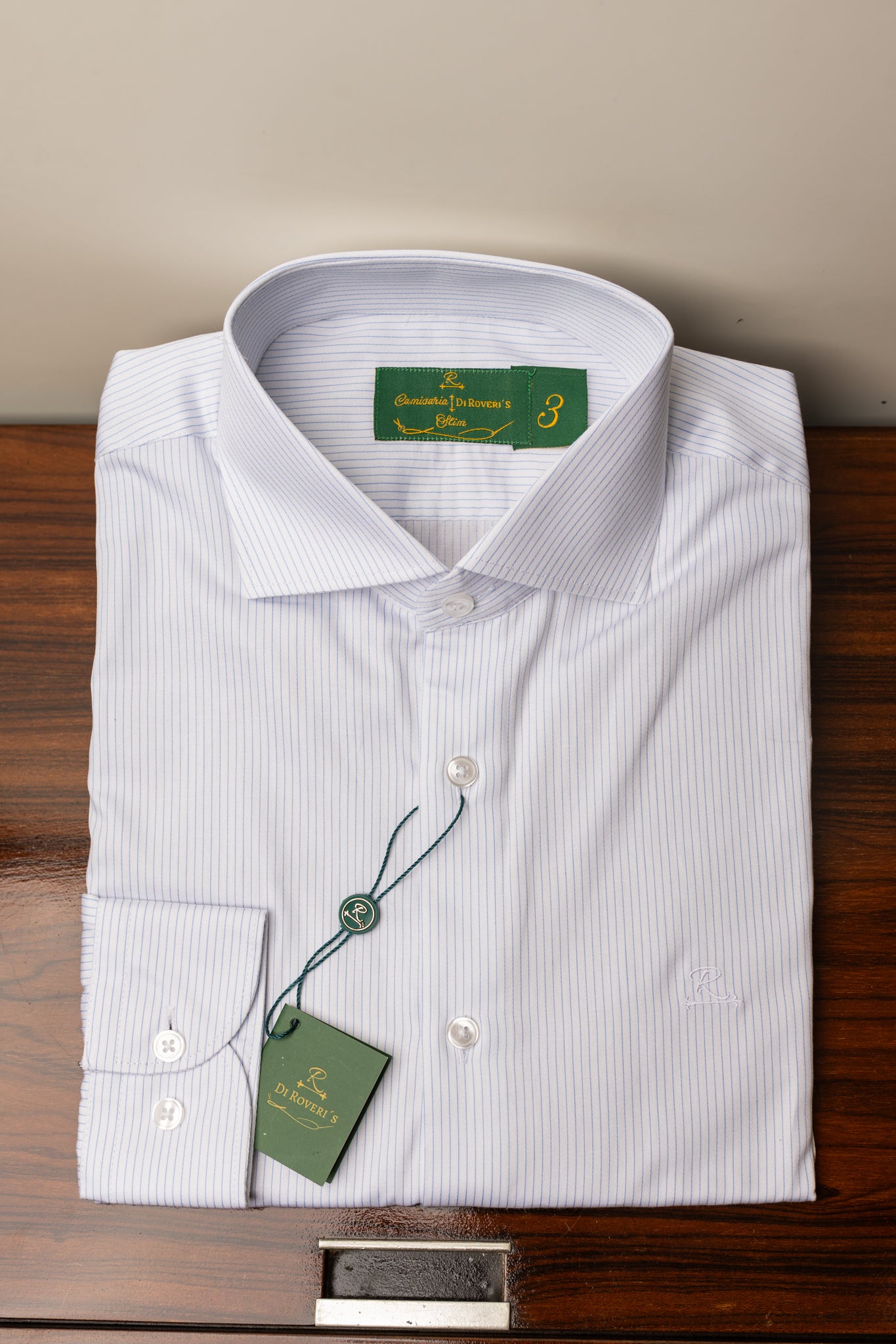 Camisa Fio 60 Branca c/listra azul